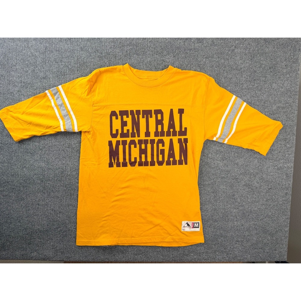 Vintage Augusta Central Michigan Shirt Mens Medium Yellow Jersey Graphic Tee Y2K
